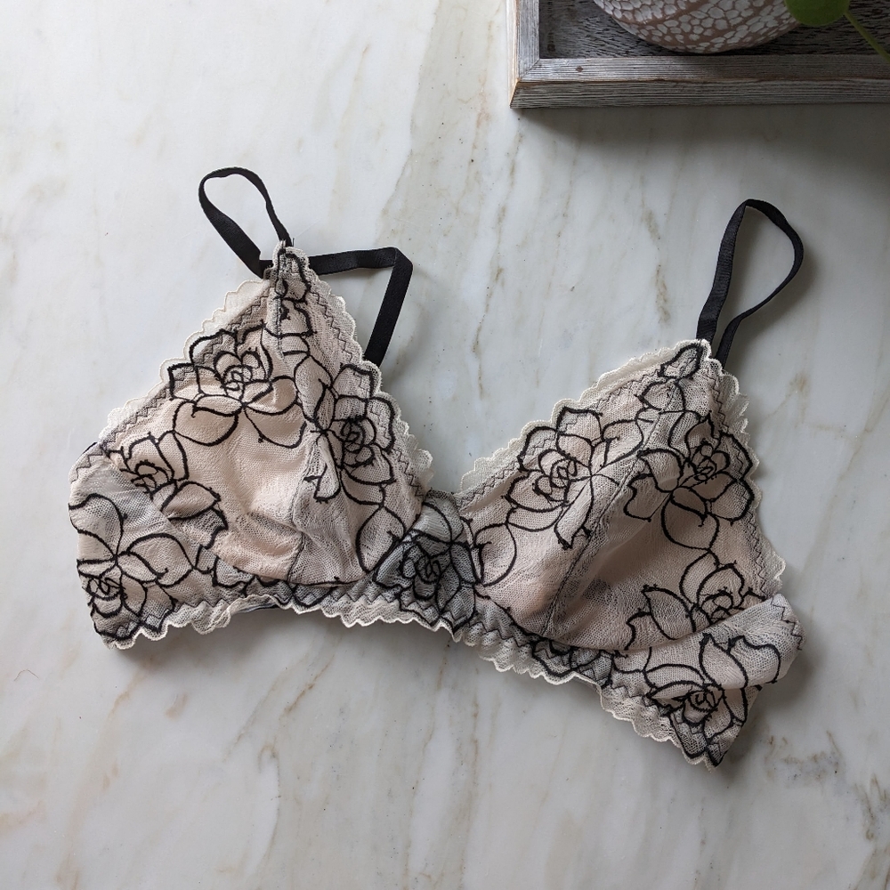 Blush pink & black lace bralette